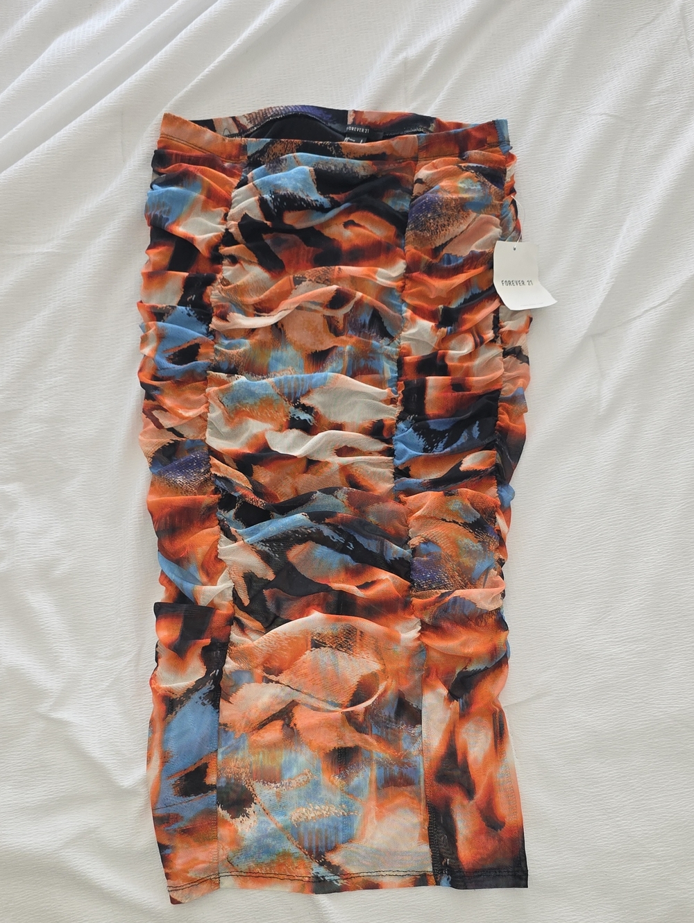 Forever 21 Blue and Orange Abstract Ruched Pencil Skirt